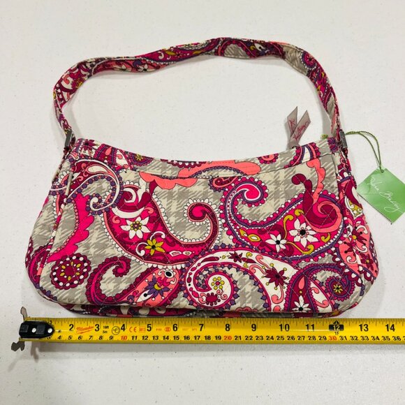 Vera Bradley Cassidy Paisley Meets Plaid shoulder bag NWT Gray Pink Purse - Picture 3 of 8